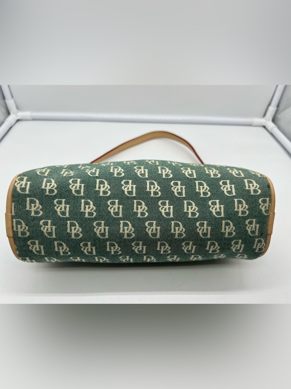 DOONEY & BOURKE Y2K Mini Barrel Monogram Green Canvas Leather Trim Shoulder Bag - Picture 8 of 15